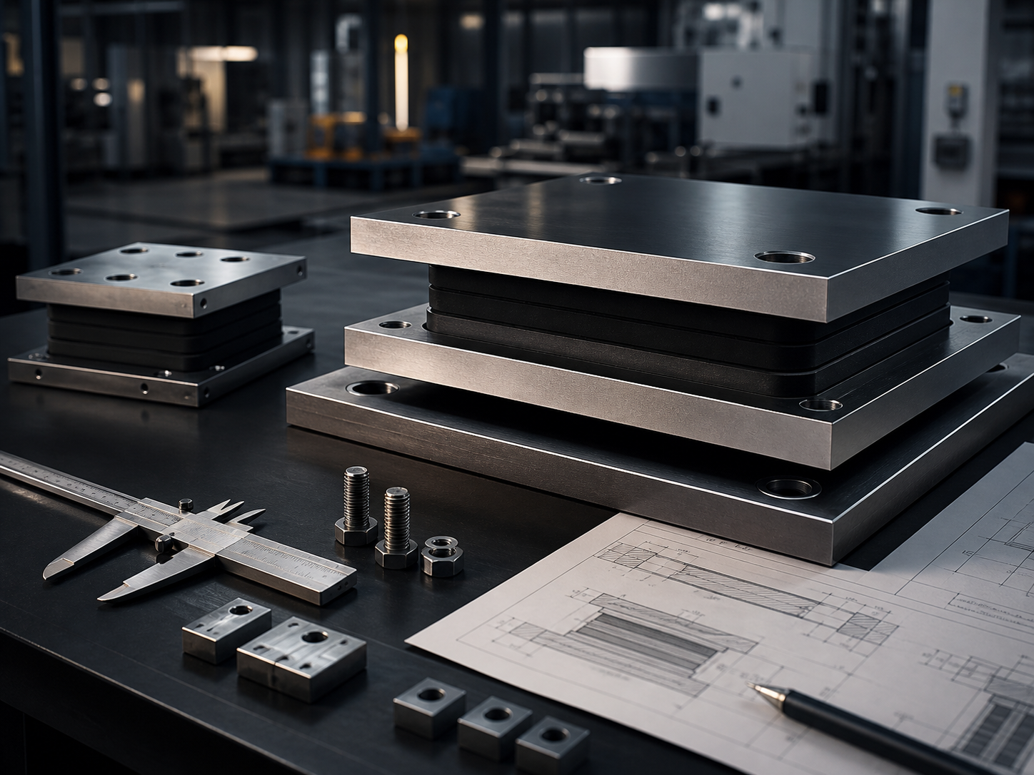 Precision structural bearing components on an engineering inspection table